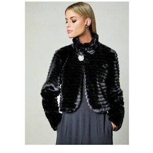 Melanie Lynn Faux Fur Jacket with Crystal broach Button XL